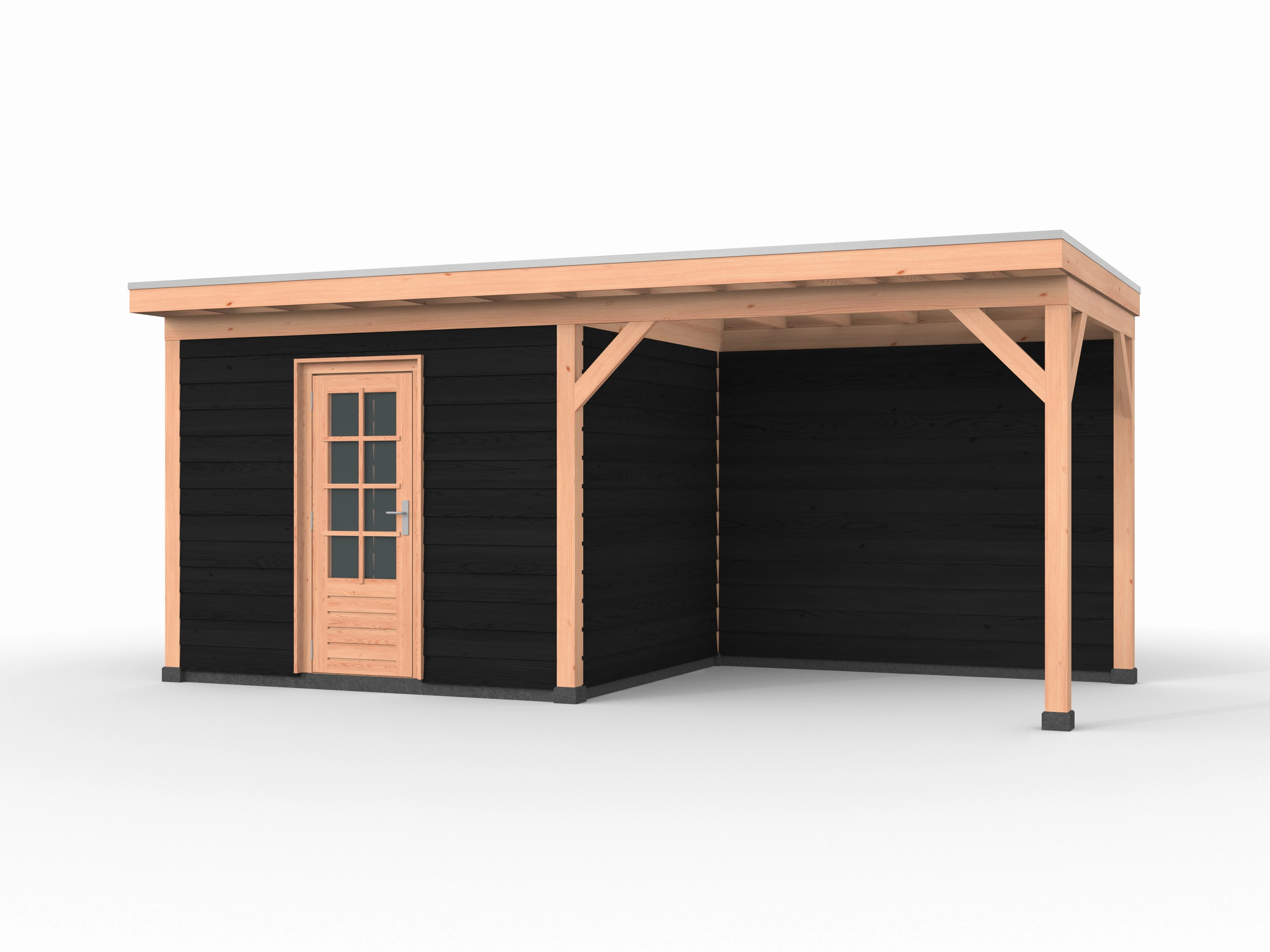 Douglas overkapping, 600 x 250, met zwarte schuur en achterwand, Westwood Comfort - Afbeelding 1